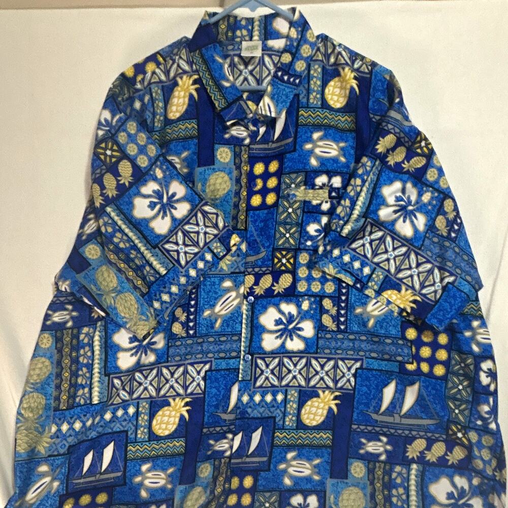 Happy Bay Men’s Big & Tall 3XL Blue Hawaiian Tropical Button-Up Shirt